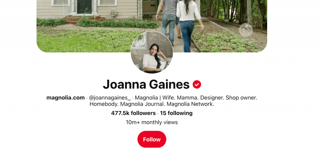 joanna gaines verified on pinterest
